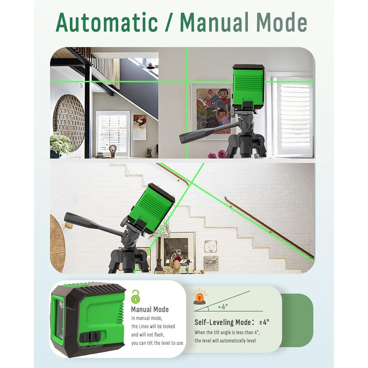 Laser Level with 50" Tripod, 360 Degree Self Leveling Cross Line Laser Level, Green Beam Horizontal and Vertical Line Leveler Tool for Hanging Pictures, Home Renovation with 4 AA Batteries & Carry Pouch - Just Closeouts Canada Inc.X004IMCJ4R