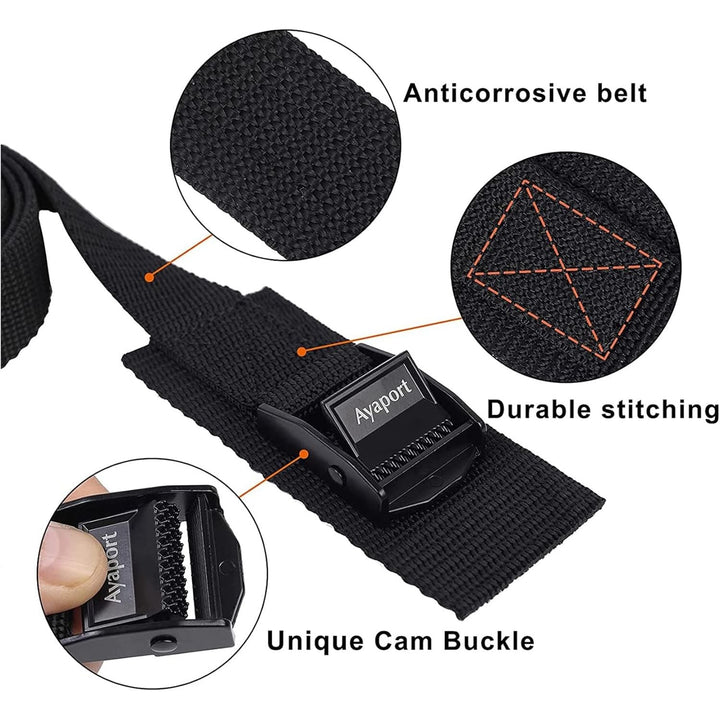 Lashing Straps Car Roof Rack Straps Cam Buckle Tie Down Strap for Kayak, SUP, Canoe, Surfboard Packing Black 4 Pack, 1in x 12ft - Just Closeouts Canada Inc.