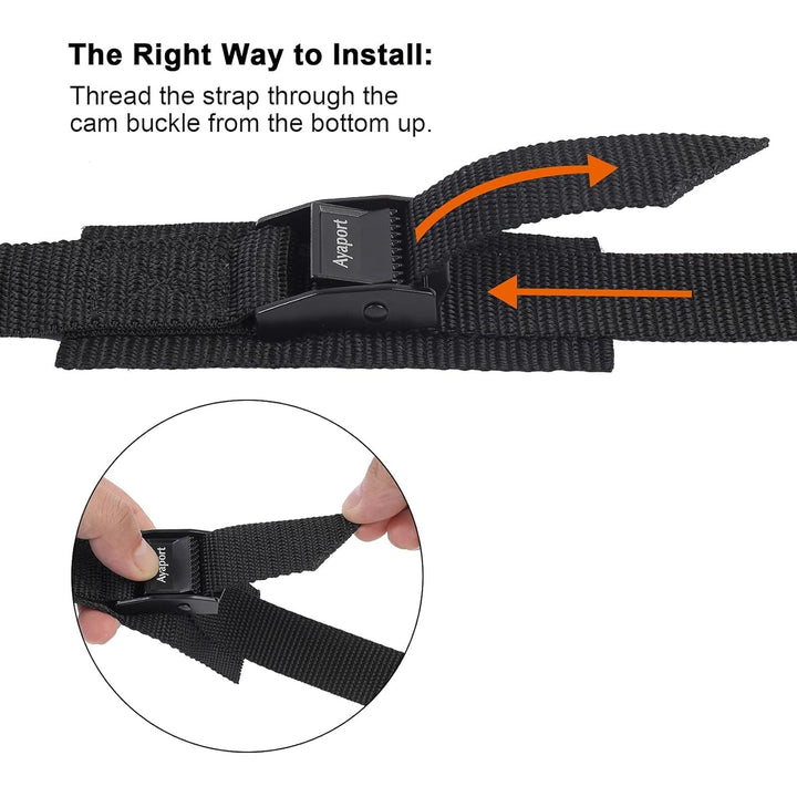 Lashing Straps Car Roof Rack Straps Cam Buckle Tie Down Strap for Kayak, SUP, Canoe, Surfboard Packing Black 4 Pack, 1in x 12ft - Just Closeouts Canada Inc.