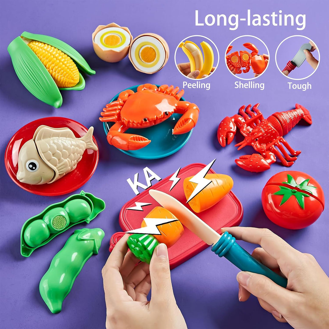 Laugigle Pretend Play Food for Kids Kitchen - 78Pc Cutting Toy Food with Storage Bag, Food Toys with Veggies, Fruits, Fake Food with Pizza Toy, Pretend Food, Play Kitchen Accessories, Boys Girls Gift - Just Closeouts Canada Inc.