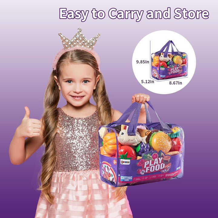 Laugigle Pretend Play Food for Kids Kitchen - 78Pc Cutting Toy Food with Storage Bag, Food Toys with Veggies, Fruits, Fake Food with Pizza Toy, Pretend Food, Play Kitchen Accessories, Boys Girls Gift - Just Closeouts Canada Inc.