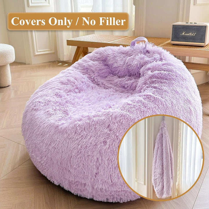 Lavender 300L Plush Faux Fur Bean Bag Cover, 38 × 38 × 40 in (No Filler) - Just Closeouts Canada Inc.X0049A5MZB
