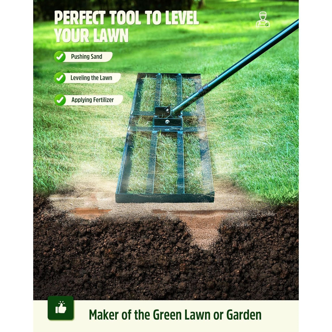 Lawn Leveling Rake,Stainless Steel Lawn Leveler with 45”x10” Ground Plate, 78” Adjustable Long Handle, Heavy Duty Large Level Lawn Tool for Grass, Golf Field, Level Soil or Dirt Ground Surfaces - Green - Just Closeouts Canada Inc.