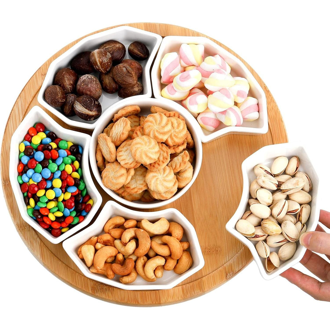 Lazy Susan Serving Tray, Porcelain 360° Rotatable Serving Tray and Platters, 11'' Removable Divided Serving Dishes, Party Relish Bowl for Chip, Dip, Veggies, Candy and Snack, Cheese, 7 Pieces - Just Closeouts Canada Inc.X003AM86CP