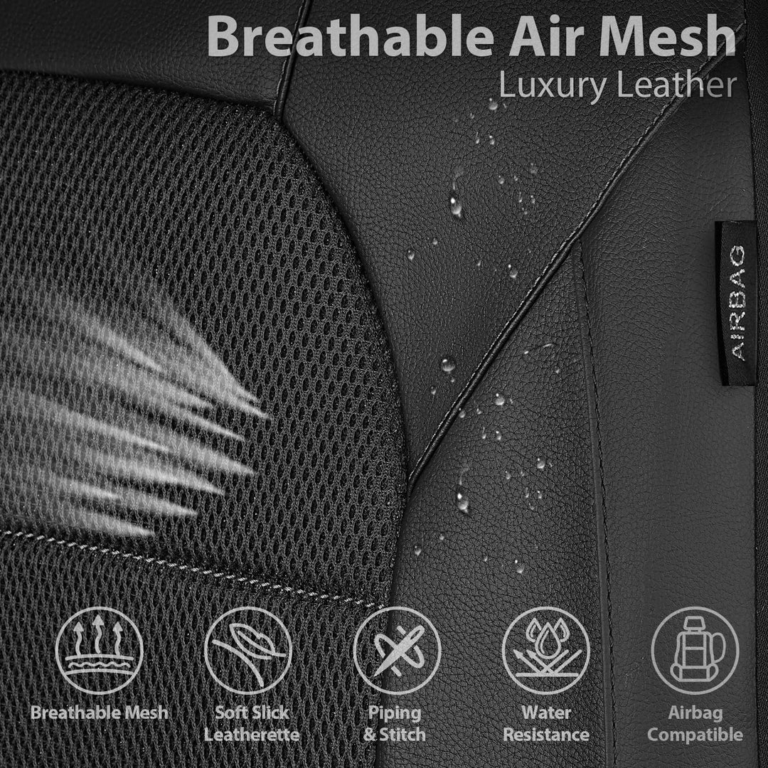Leather and 3D Air Mesh Universal Fit Car Seat Covers, for Sedans, Trucks, Suvs, Airbag Compatible, Zipper Design and Reserved Opening Holes for Headrest(Full Set, Black and Black) - Just Closeouts Canada Inc.