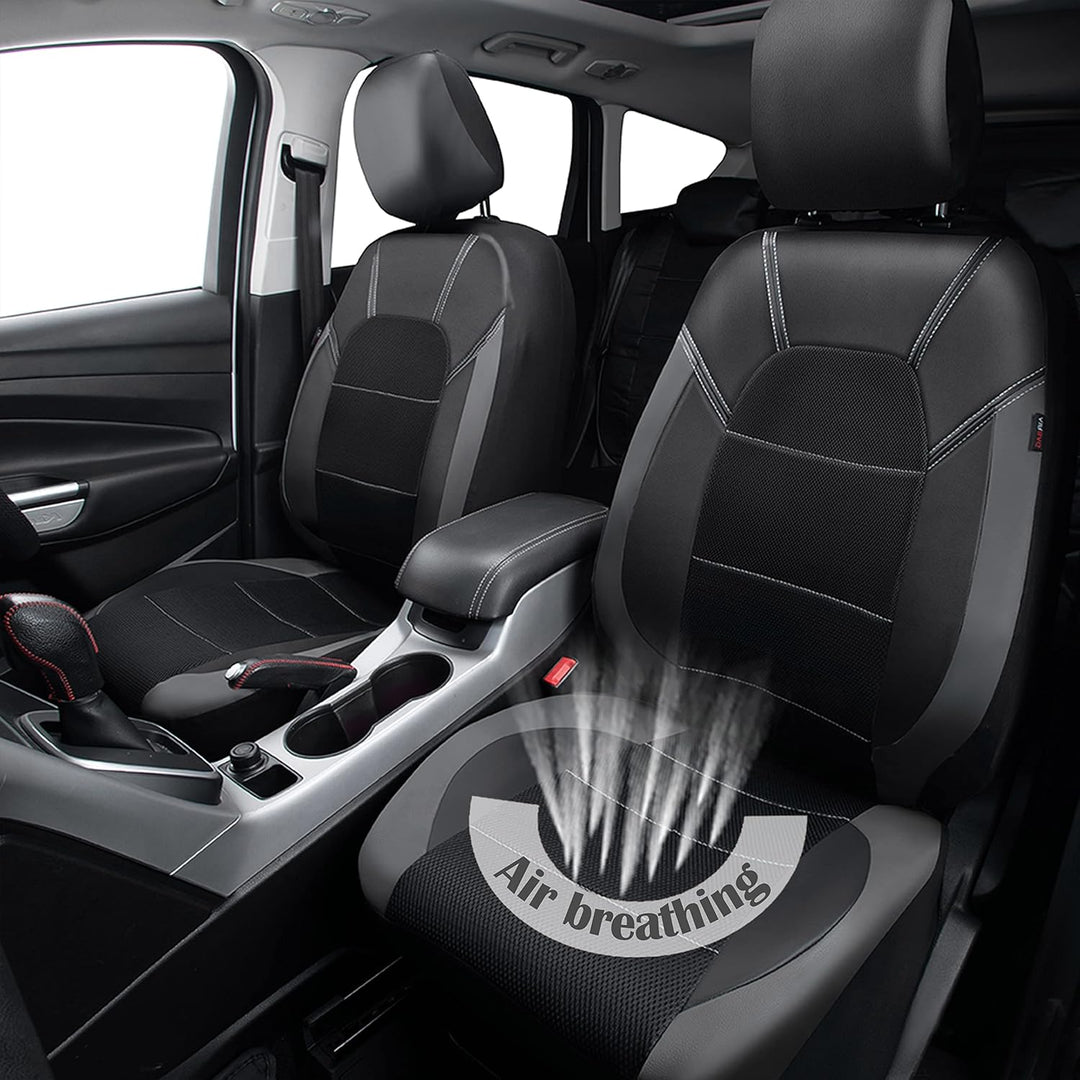 Leather Car Seat Covers Front Seats only, with Air Mesh Front Seat Covers Breathable, Cool Automotive Seat Covers 2 Pack, Universal Fit Most Cars,SUV,Truck,Van Airbag Compatible(Black Gray) - Just Closeouts Canada Inc.