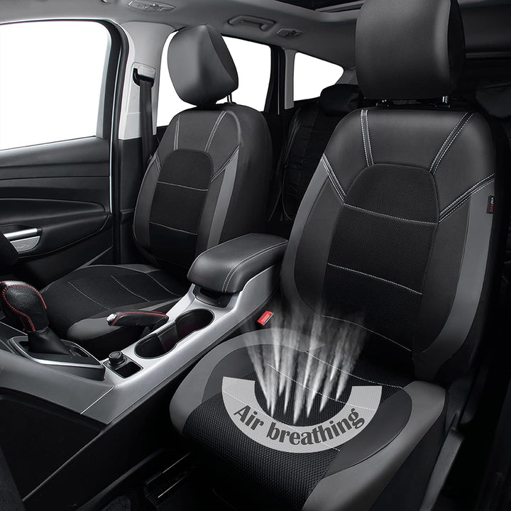 Leather Car Seat Covers Front Seats only, with Air Mesh Front Seat Covers Breathable, Cool Automotive Seat Covers 2 Pack, Universal Fit Most Cars,SUV,Truck,Van Airbag Compatible(Black Gray) - Just Closeouts Canada Inc.