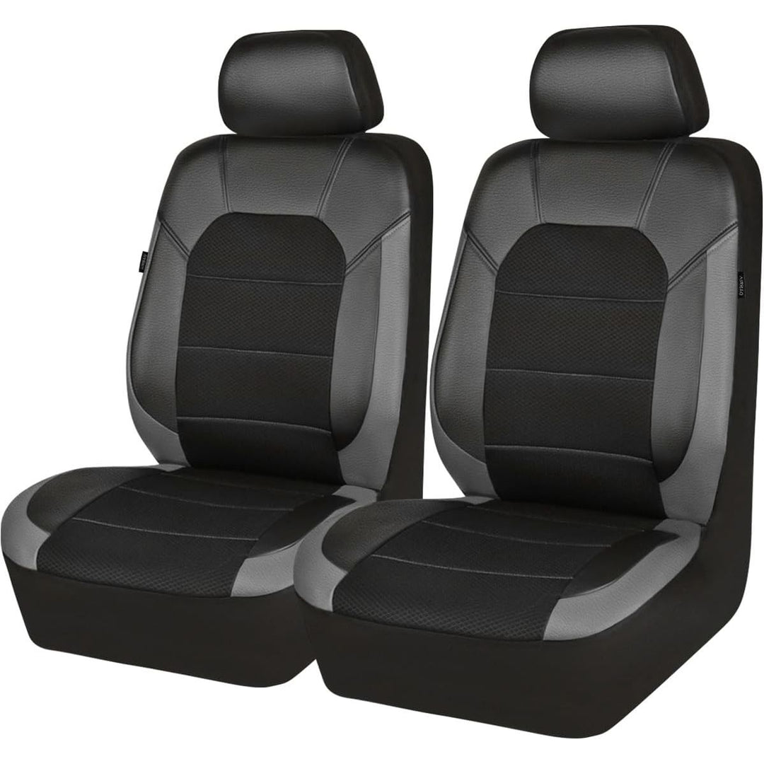 Leather Car Seat Covers Front Seats only, with Air Mesh Front Seat Covers Breathable, Cool Automotive Seat Covers 2 Pack, Universal Fit Most Cars,SUV,Truck,Van Airbag Compatible(Black Gray) - Just Closeouts Canada Inc.