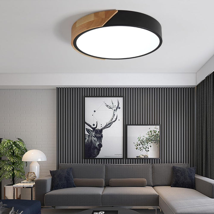 LED Ceiling Lights,LuFun 12 Inch Black Modern Flush Mount Lighting Fixture,Round Shaped Wood Ceiling Lighting,30W,6500K Cool White - Just Closeouts Canada Inc.