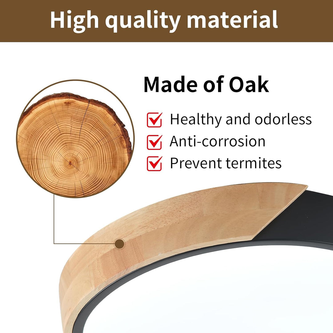 LED Ceiling Lights,LuFun 12 Inch Black Modern Flush Mount Lighting Fixture,Round Shaped Wood Ceiling Lighting,30W,6500K Cool White - Just Closeouts Canada Inc.