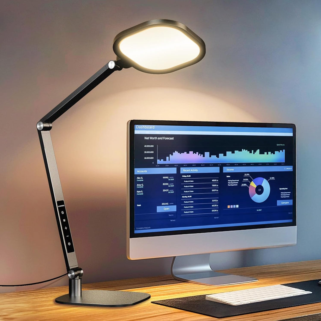 LED Desk Lamp for Home Office, 15W Computer Zoom Lighting with Swing Arm, Memory & Timer Function, Dimmable Desktop Ring Light for Video Calls, Conference, Reading, Streaming, Podcasting, Black - Just Closeouts Canada Inc.
