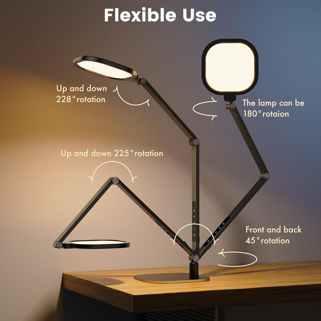 LED Desk Lamp for Home Office, 15W Computer Zoom Lighting with Swing Arm, Memory & Timer Function, Dimmable Desktop Ring Light for Video Calls, Conference, Reading, Streaming, Podcasting, Black - Just Closeouts Canada Inc.