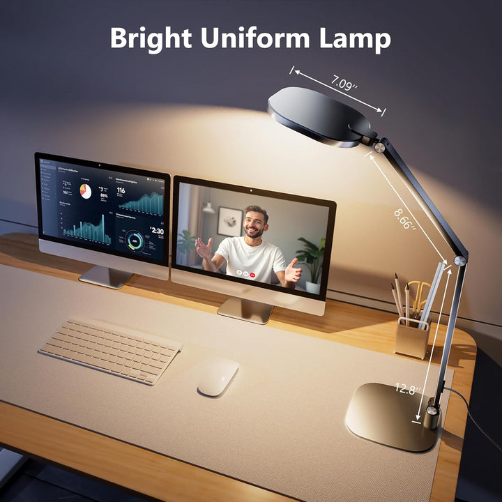 LED Desk Lamp for Home Office, 15W Computer Zoom Lighting with Swing Arm, Memory & Timer Function, Dimmable Desktop Ring Light for Video Calls, Conference, Reading, Streaming, Podcasting, Black - Just Closeouts Canada Inc.