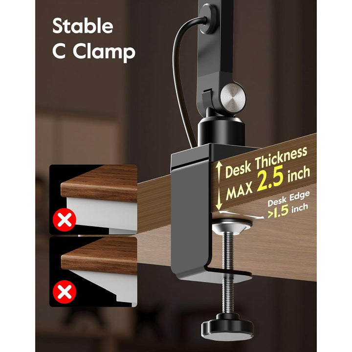LED Desk Lamp for Home Office, 15W Desk Light with C - Clamp, Swing Arm, Memory & Timer Function, 1200LM Dimmable Computer Light for Video Calls, Conference, Study (White - Clamp) - Just Closeouts Canada Inc.