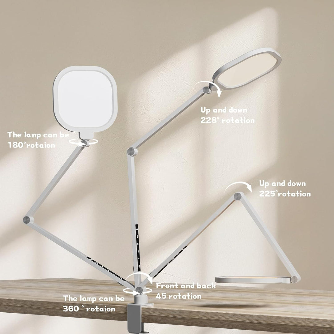 LED Desk Lamp for Home Office, 15W Desk Light with C - Clamp, Swing Arm, Memory & Timer Function, 1200LM Dimmable Computer Light for Video Calls, Conference, Study (White - Clamp) - Just Closeouts Canada Inc.