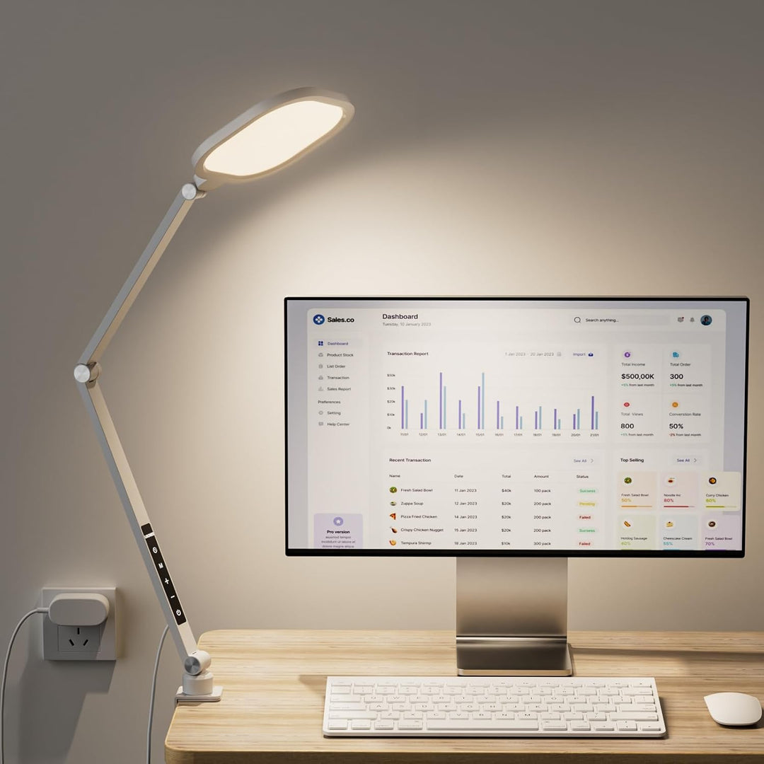 LED Desk Lamp for Home Office, 15W Desk Light with C - Clamp, Swing Arm, Memory & Timer Function, 1200LM Dimmable Computer Light for Video Calls, Conference, Study (White - Clamp) - Just Closeouts Canada Inc.