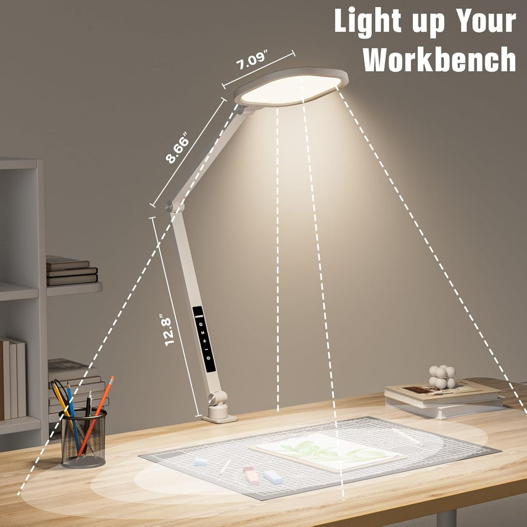 LED Desk Lamp for Home Office, 15W Desk Light with C - Clamp, Swing Arm, Memory & Timer Function, 1200LM Dimmable Computer Light for Video Calls, Conference, Study (White - Clamp) - Just Closeouts Canada Inc.