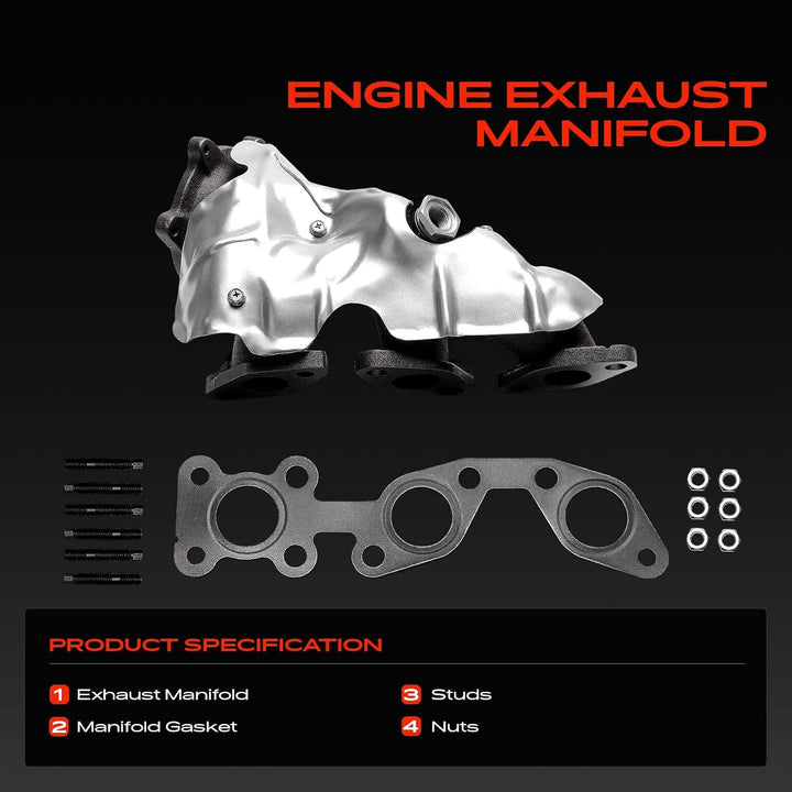 Left Side Engine Exhaust Manifold Kit W/Gaskets & Heat Shield Compatible with Nissan Pathfinder 1996-2000 & Infiniti QX4 1997-2000 - Just Closeouts Canada Inc.