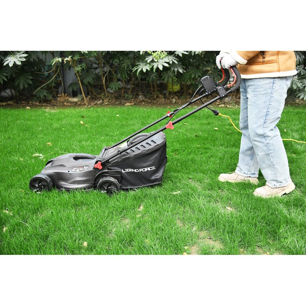 Legend Force 13.4 - inch 12 Amp Corded Electric Walk Behind Push Lawn Mower with Height Adjustment & Removable Bag - Just Closeouts Canada Inc.