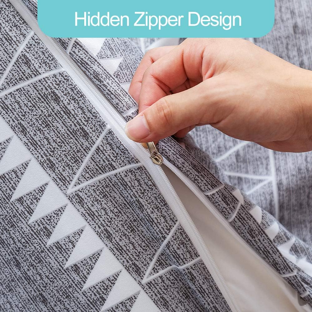 Lekesky Duvet Cover Queen, Microfiber Comforter Queen Set, 3 Pieces Breathable Queen Bedding Sets with Zipper Closure and Corner Ties, Grey Striped - Just Closeouts Canada Inc.