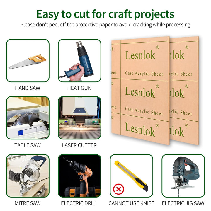 Lesnlok 2 Pieces 12 x 16 Acrylic Sheet 1/4 inch Thick 6mm Clear Plexiglass Sheet, for Sign,Craft, Photo Frame, DIY Display Projects… (2, 12 x 16 x 1/4) - Just Closeouts Canada Inc.