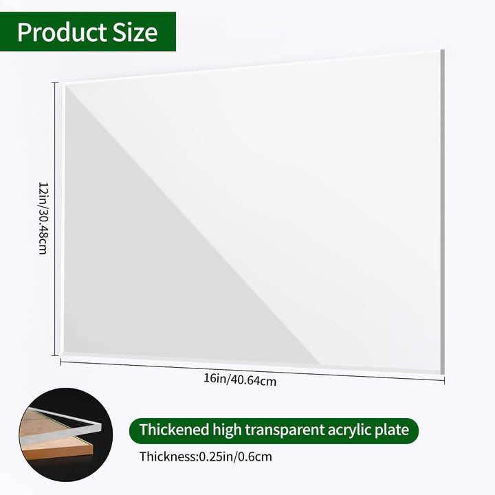 Lesnlok 2 Pieces 12 x 16 Acrylic Sheet 1/4 inch Thick 6mm Clear Plexiglass Sheet, for Sign,Craft, Photo Frame, DIY Display Projects… (2, 12 x 16 x 1/4) - Just Closeouts Canada Inc.