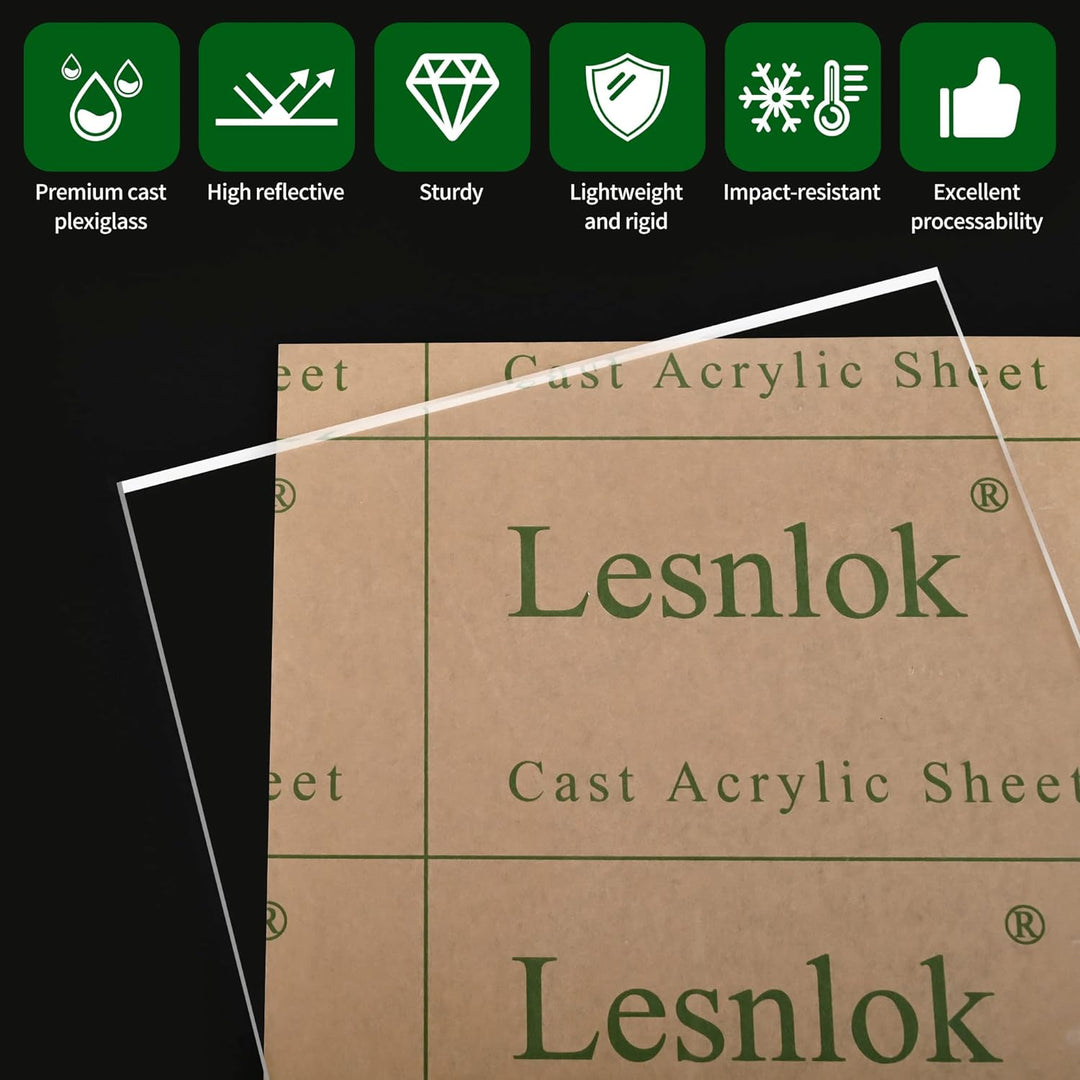 Lesnlok 2 Pieces 8 x 12 Acrylic Sheet 1/4 inch Thick 6mm Clear Plexiglass Sheet, for Sign,Craft, Photo Frame, DIY Display Projects… (2, 8 x 12 x 1/4) - Just Closeouts Canada Inc.
