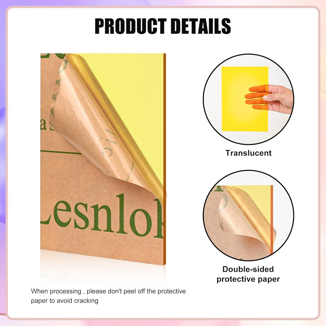 Lesnlok Yellow Acrylic Sheets 1/8 inch Thick 3mm 2 Pack 8 x 12 Clear Yellow Plexiglass Sheets,for Sign,Craft,Painting,Laser Cutting,DIY Display Projects… (2, yellow, 8"x 12") - Just Closeouts Canada Inc.