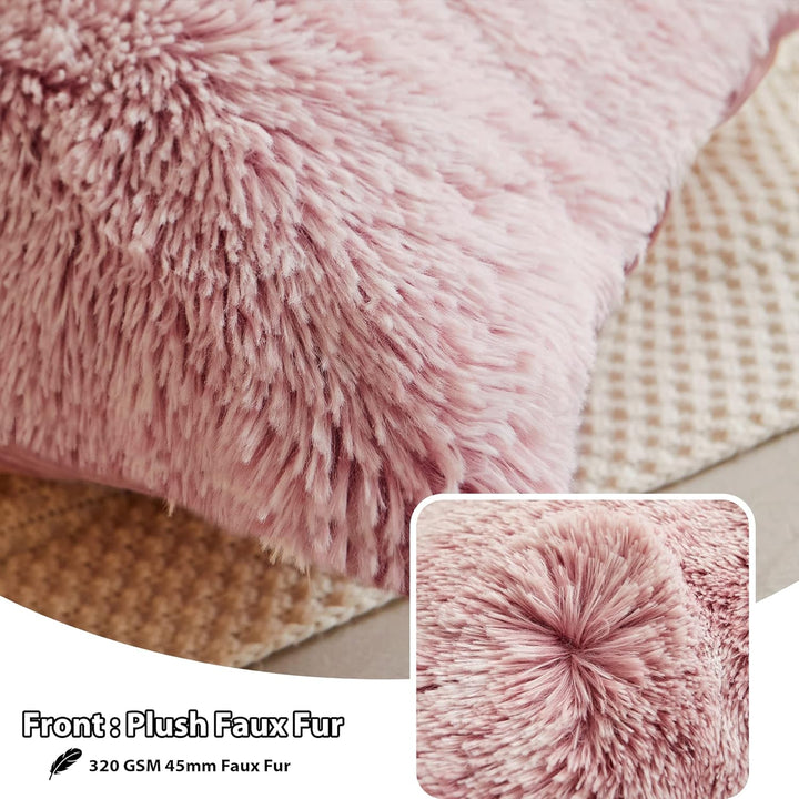 LIFEREVO 2 Pack Blush Pink Shaggy Plush Faux Fur Throw Pillow Covers,Zippered Fuzzy Decorative Pillow Case,Luxury Square Velvety Soft Cushion Case for Sofa Bedroom Car(Ombre Old Pink,18"x18") - Just Closeouts Canada Inc.