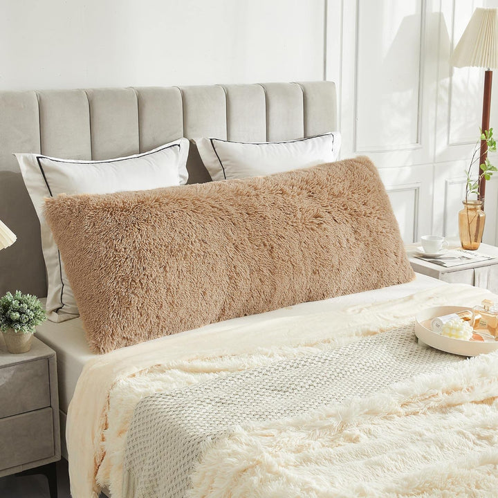 LIFEREVO Body Pillow Cover with Zipper Closure,Luxury Shaggy Ultra Soft Plush Faux Fur Pillowcase 20"x54" for Bed Couch,Microfiber Long Pillowshams for Adults Pregnant Women/Mother/Wife(Khaki) - Just Closeouts Canada Inc.