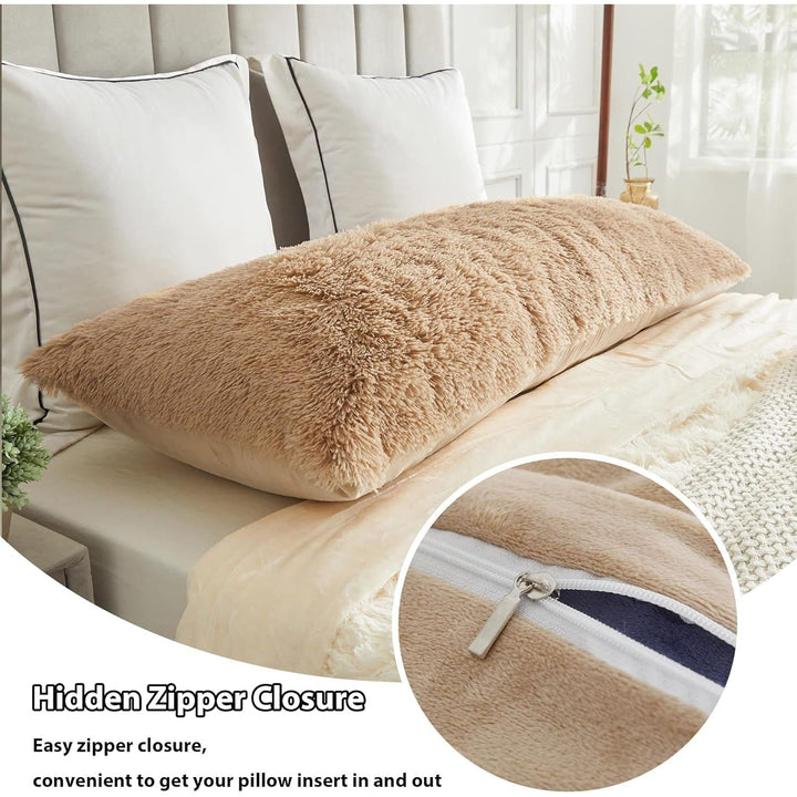 LIFEREVO Body Pillow Cover with Zipper Closure,Luxury Shaggy Ultra Soft Plush Faux Fur Pillowcase 20"x54" for Bed Couch,Microfiber Long Pillowshams for Adults Pregnant Women/Mother/Wife(Khaki) - Just Closeouts Canada Inc.