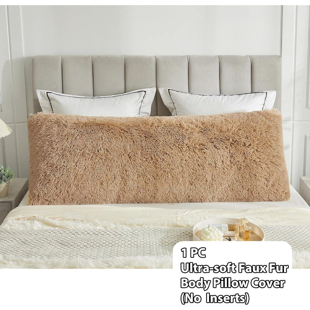 LIFEREVO Body Pillow Cover with Zipper Closure,Luxury Shaggy Ultra Soft Plush Faux Fur Pillowcase 20"x54" for Bed Couch,Microfiber Long Pillowshams for Adults Pregnant Women/Mother/Wife(Khaki) - Just Closeouts Canada Inc.