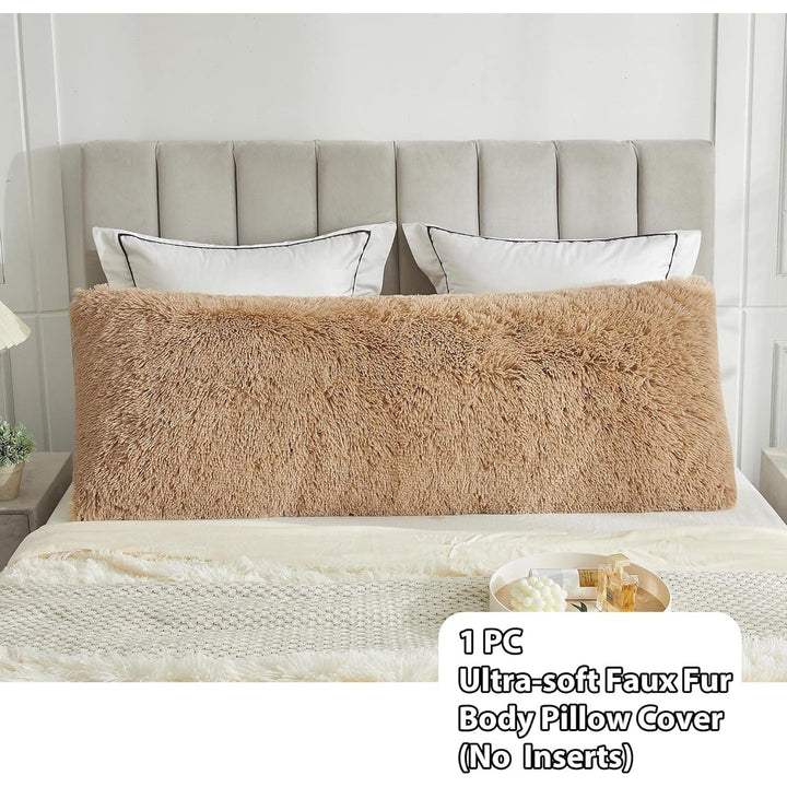 LIFEREVO Body Pillow Cover with Zipper Closure,Luxury Shaggy Ultra Soft Plush Faux Fur Pillowcase 20"x54" for Bed Couch,Microfiber Long Pillowshams for Adults Pregnant Women/Mother/Wife(Khaki) - Just Closeouts Canada Inc.