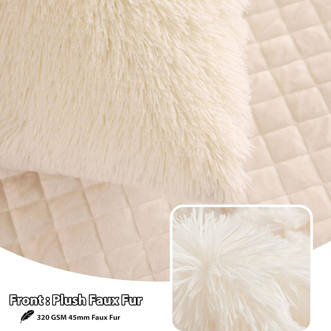 LIFEREVO Cream 2 Pack Shaggy Plush Faux Fur Pillow Shams,Decorative Throw Pillow Cover Velvety Luxury Pillowcases Decorations Soft Cushion Case for Sofa Bedroom Car(Light Beige,18"x18") - Just Closeouts Canada Inc.