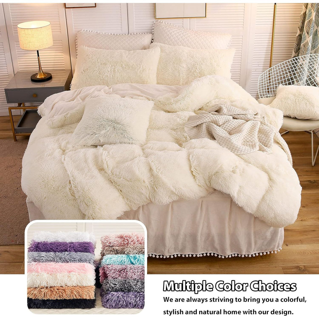 LIFEREVO Cream 2 Pack Shaggy Plush Faux Fur Pillow Shams,Decorative Throw Pillow Cover Velvety Luxury Pillowcases Decorations Soft Cushion Case for Sofa Bedroom Car(Light Beige,18"x18") - Just Closeouts Canada Inc.