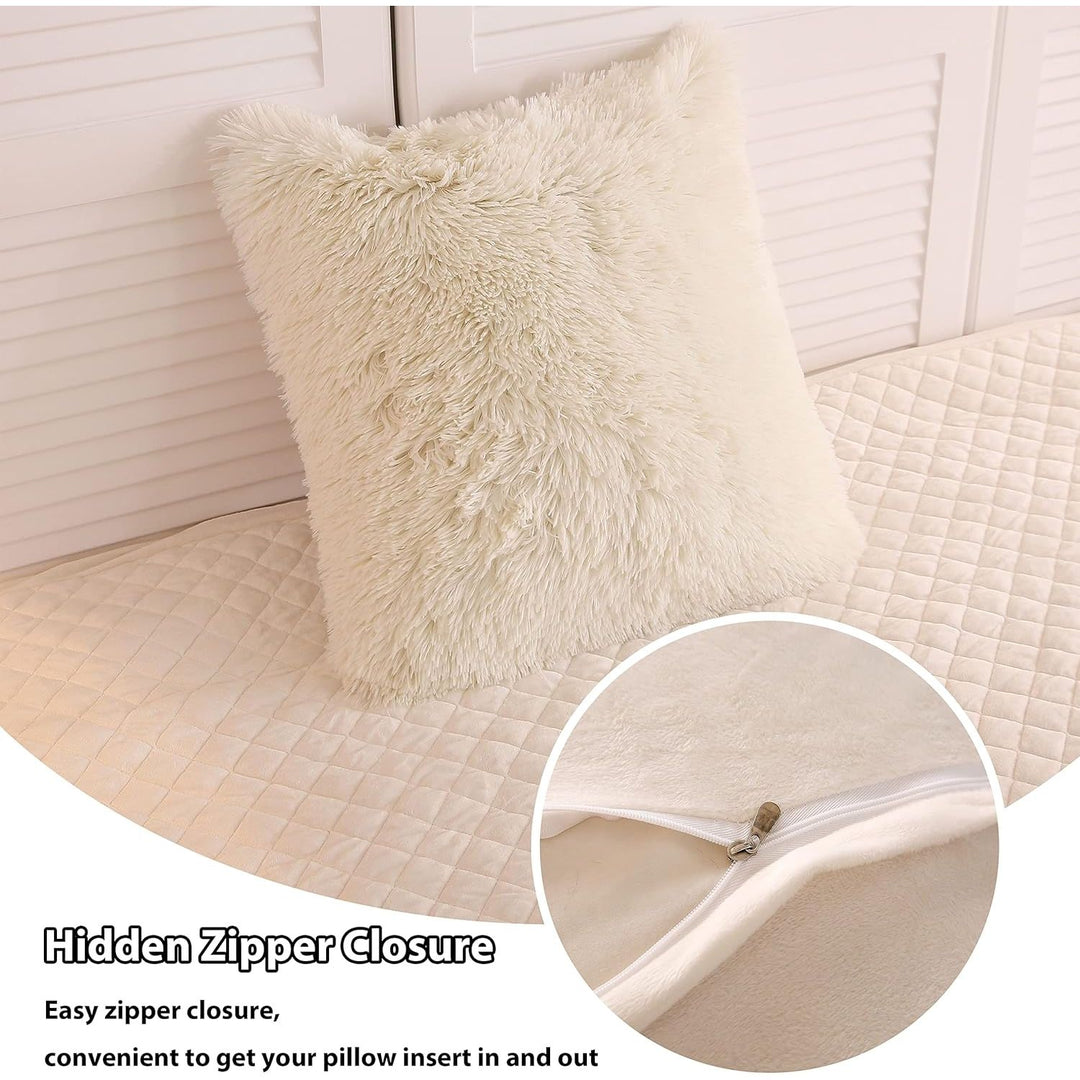 LIFEREVO Cream 2 Pack Shaggy Plush Faux Fur Pillow Shams,Decorative Throw Pillow Cover Velvety Luxury Pillowcases Decorations Soft Cushion Case for Sofa Bedroom Car(Light Beige,18"x18") - Just Closeouts Canada Inc.