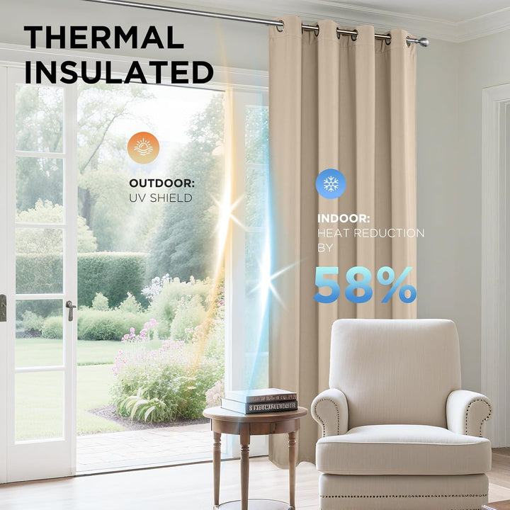 Light Beige Blackout Grommet Curtains, 2 Panels, 52 x 108 in - Just Closeouts Canada Inc.X0045A1P47