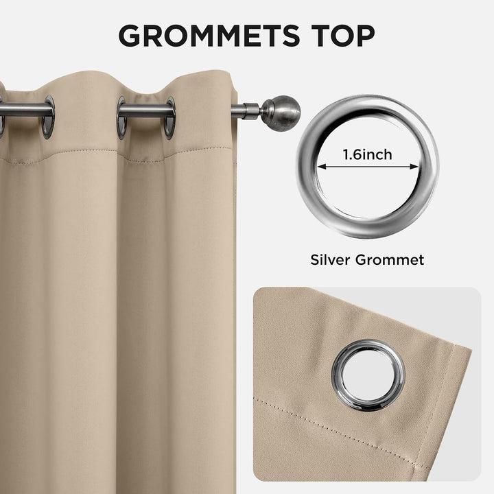 Light Beige Blackout Grommet Curtains, 2 Panels, 52 x 108 in - Just Closeouts Canada Inc.X0045A1P47