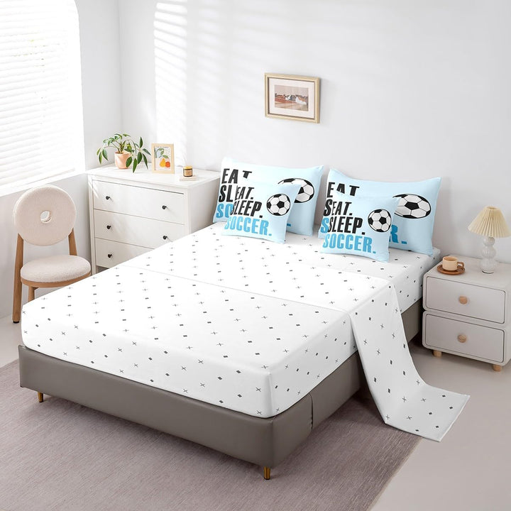 Light Blue Soccer Twin 7-Piece Comforter and Sheet Set - Just Closeouts Canada Inc.X004HSM2TT