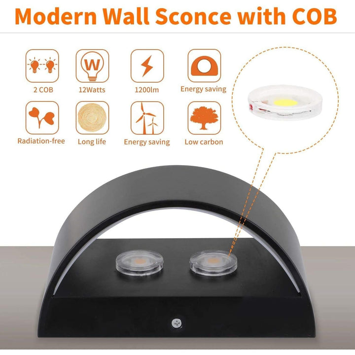 Lightess Dimmable LED Wall Sconce Modern Up Down Wall Lamp 12W Black Wall Mounted Light for Bedroom Hallway Living Room Stair, Warm White - Just Closeouts Canada Inc.