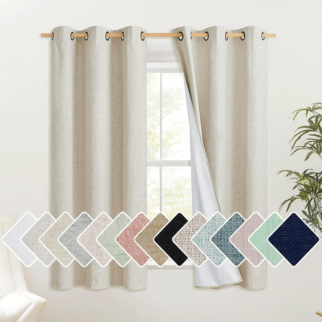 Linen-Blend Blackout Curtains, Natural, 42 x 63 in, 2 Panels - Just Closeouts Canada Inc.