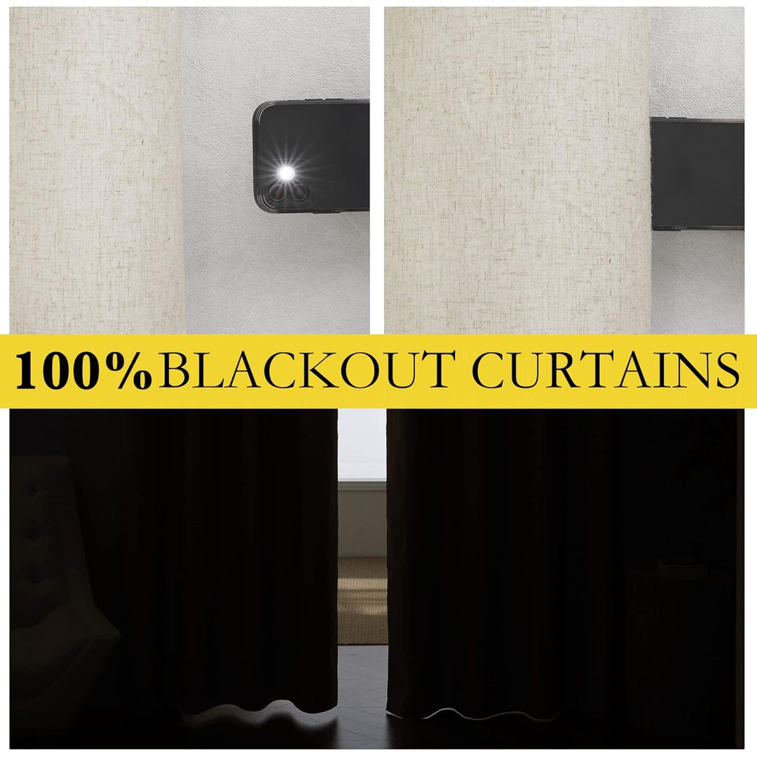 Linen-Blend Blackout Curtains, Natural, 42 x 63 in, 2 Panels - Just Closeouts Canada Inc.
