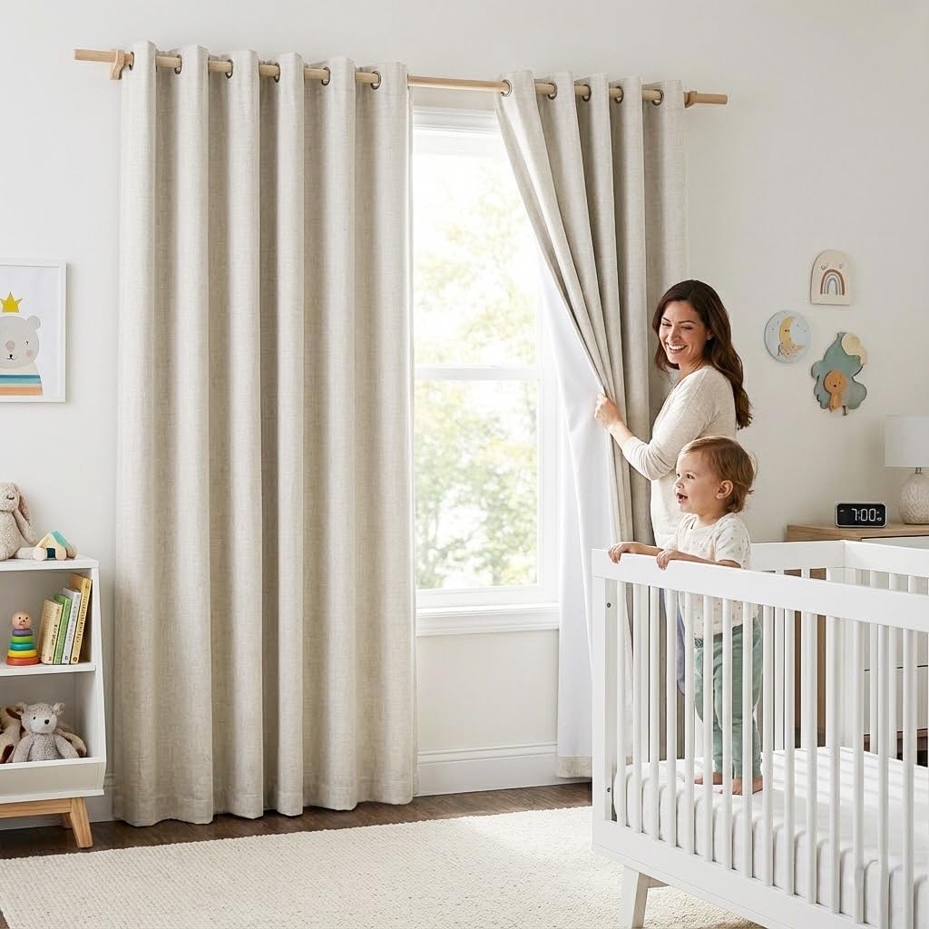 Linen-Blend Blackout Curtains, Natural, 52 x 102 in, 2 Panels - Just Closeouts Canada Inc.