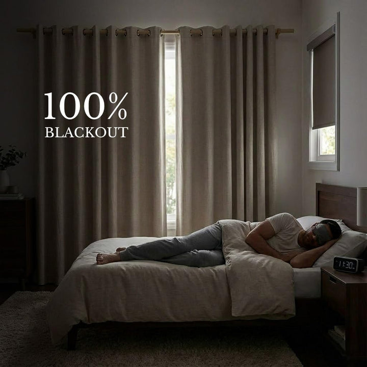Linen-Blend Blackout Curtains, Natural, 52 x 102 in, 2 Panels - Just Closeouts Canada Inc.