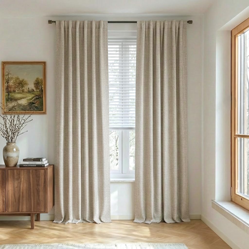 Linen-Blend Blackout Curtains, Natural, 52 x 84 in, 2 Panels - Just Closeouts Canada Inc.