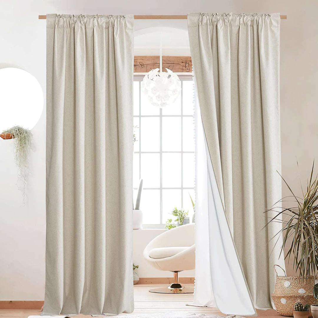 Linen-Blend Blackout Curtains, Natural, 52 x 90 in, 2 Panels - Just Closeouts Canada Inc.