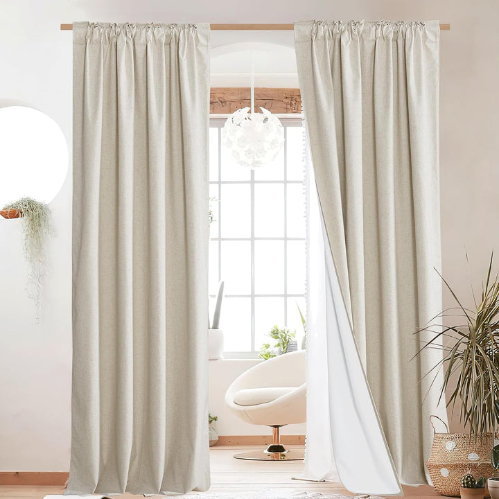 Linen-Blend Blackout Curtains, Natural, 52 x 90 in, 2 Panels - Just Closeouts Canada Inc.