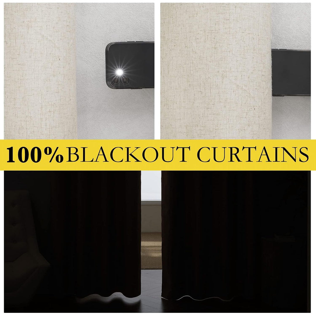 Linen-Blend Blackout Curtains, Natural, 52 x 90 in, 2 Panels - Just Closeouts Canada Inc.