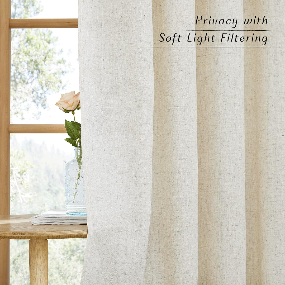 Linen-Blend Semi-Sheer Curtains, Natural, 55 x 90 in, 2 Panels - Just Closeouts Canada Inc.