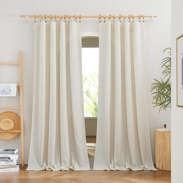 Linen-Blend Semi-Sheer Curtains, Natural, 55 x 90 in, 2 Panels - Just Closeouts Canada Inc.